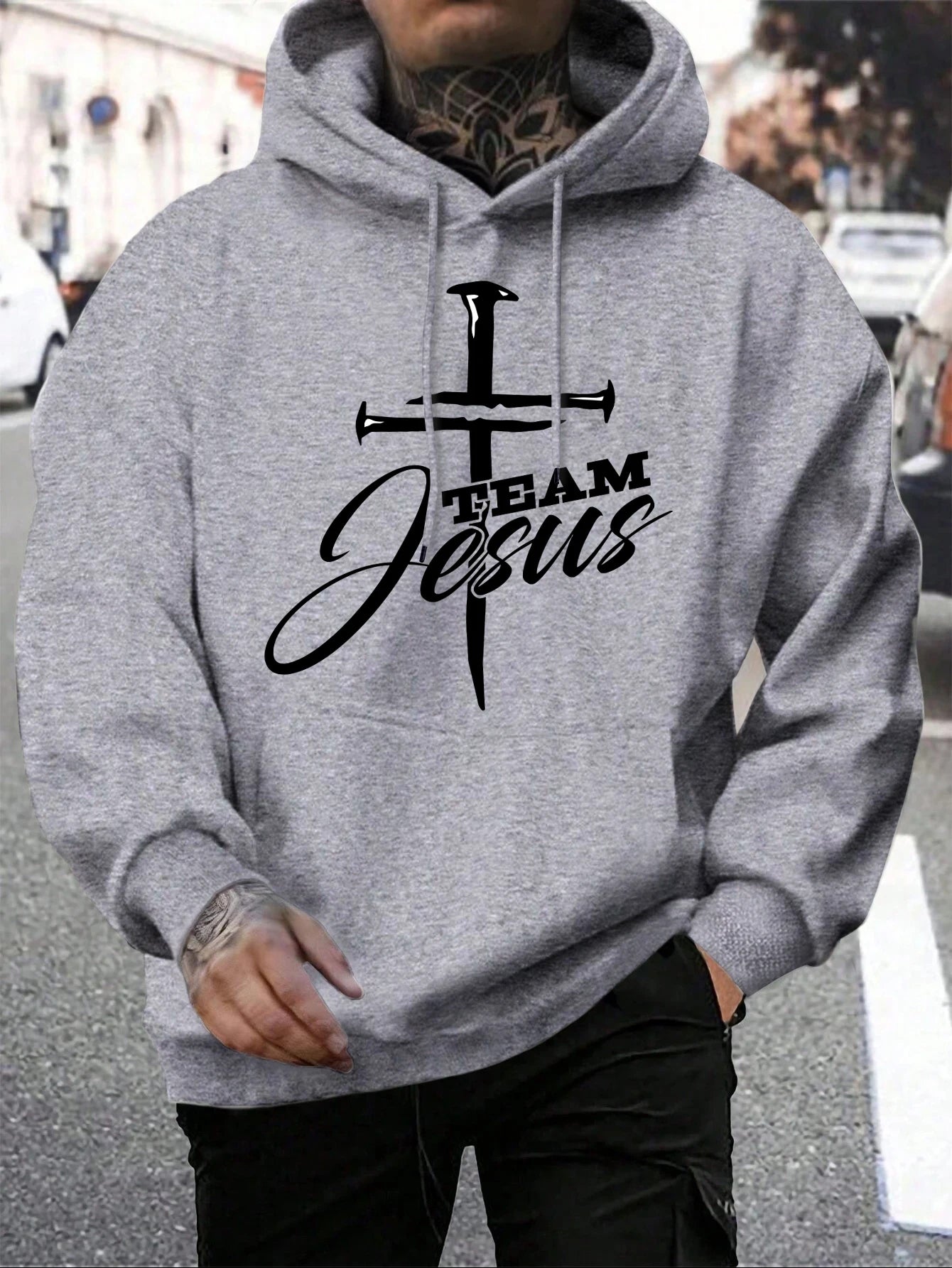 Team Jesus Men’s Christian Hoodie – Cross Design, Faith-Based Streetwear, Casual Hooded Sweatshirt