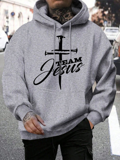 Team Jesus Men’s Christian Hoodie – Cross Design, Faith-Based Streetwear, Casual Hooded Sweatshirt
