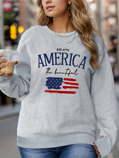 America Flag Graphic Pullover – Cozy Fall/Winter Sweatshirt for Women