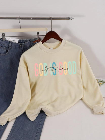 God Is Good Letter Design Womens Sweatshirt Trendy Crewneck Streetwear Loose Comfortable Pullovers Fleece Autumn Clothing