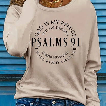Psalms 91 Christian Long Sleeve T-Shirt – Inspirational Casual Faith-Based Shirt for Women