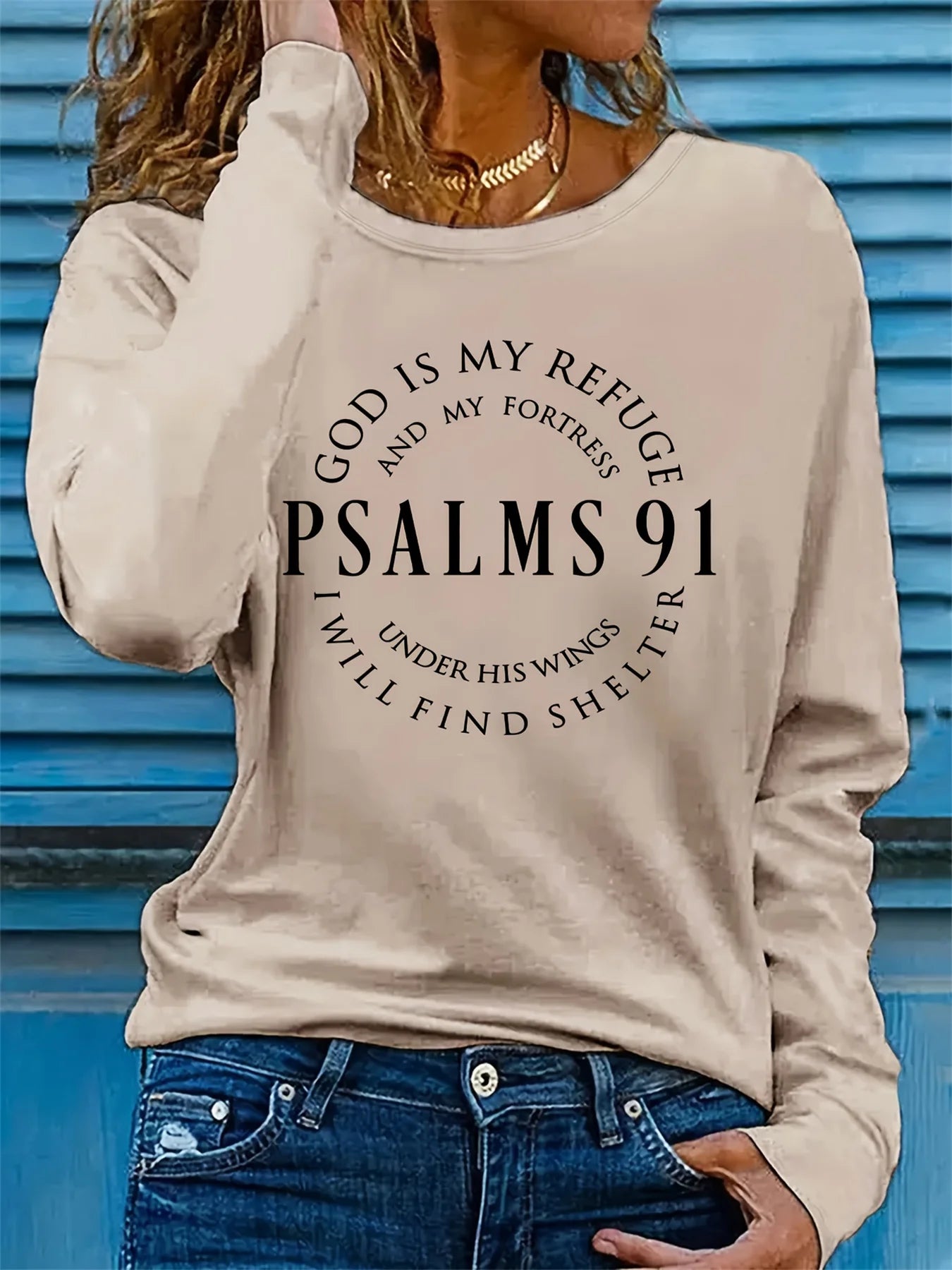 Psalms 91 Christian Long Sleeve T-Shirt – Inspirational Casual Faith-Based Shirt for Women