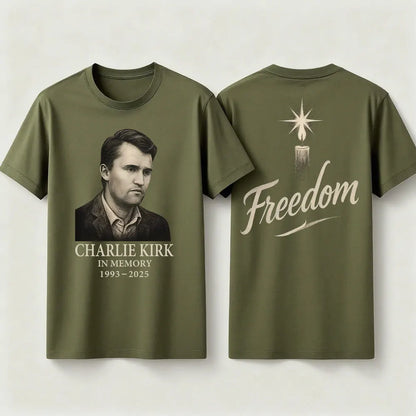Charlie Kirk Freedom Memorial TShirt Always Remember Charlie Shirt RIP 1993-2025 Memorial Clothing Patriot Mens Womens Tee Tops