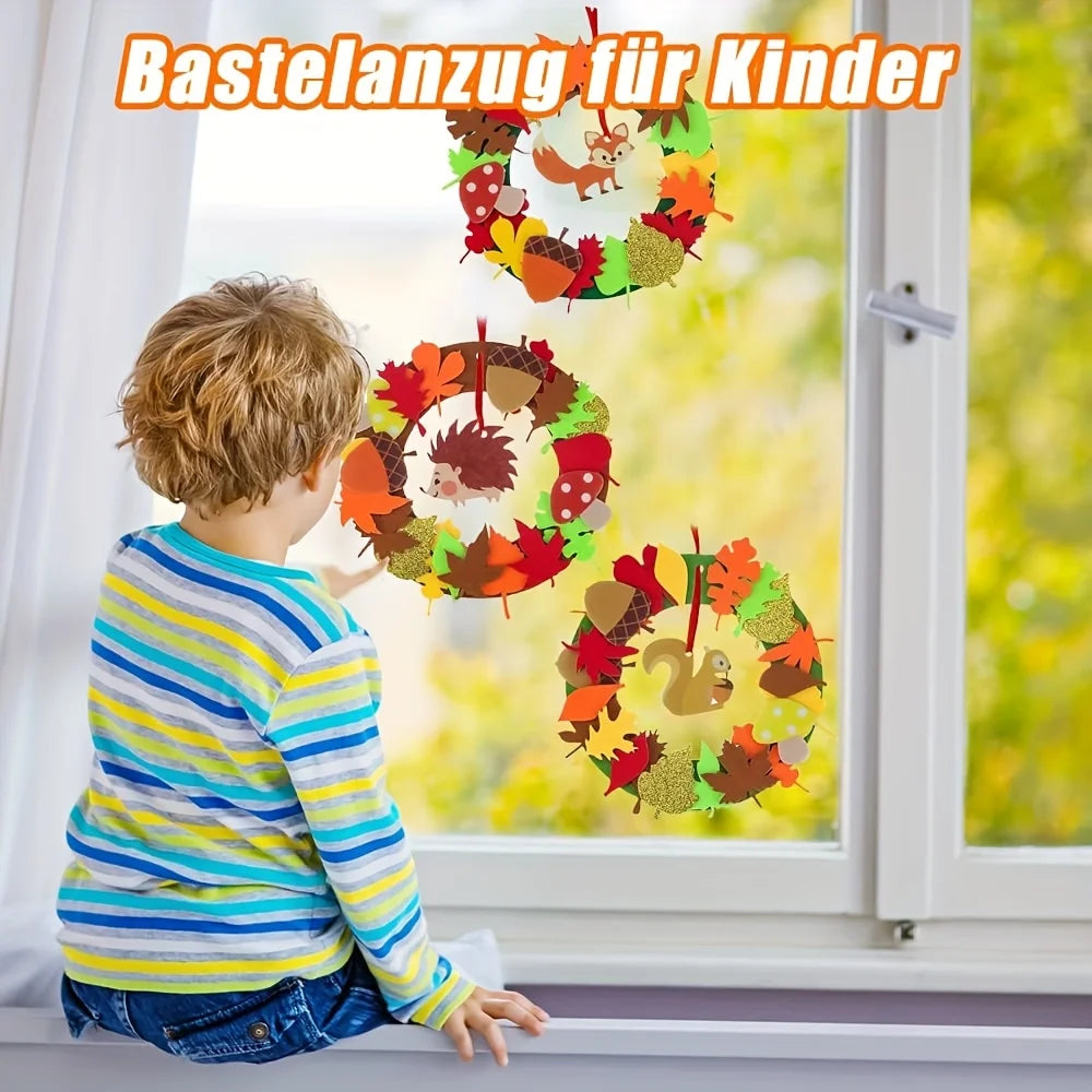 131-Piece DIY Fall Wreath Craft Kit – Autumn Felt Leaves, Foam Supplies & Thanksgiving Art Set for Kids & Adults