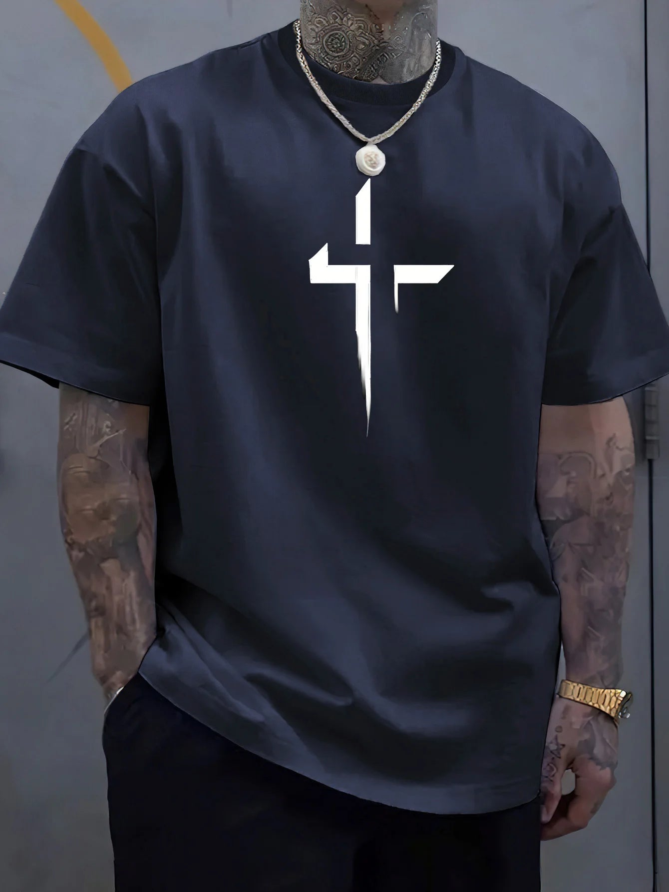 Cross Printed Tee – Men’s Christian Summer Shirt | Soft Cotton, Loose Fit