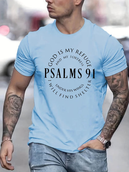 Men’s Psalms 91 T-Shirt – Christian Bible Verse Tee, Short Sleeve, Cotton