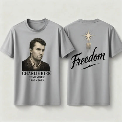 Charlie Kirk Freedom Memorial TShirt Always Remember Charlie Shirt RIP 1993-2025 Memorial Clothing Patriot Mens Womens Tee Tops