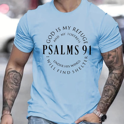 Men’s Psalms 91 T-Shirt – Christian Bible Verse Tee, Short Sleeve, Cotton