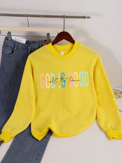 God Is Good Letter Design Womens Sweatshirt Trendy Crewneck Streetwear Loose Comfortable Pullovers Fleece Autumn Clothing