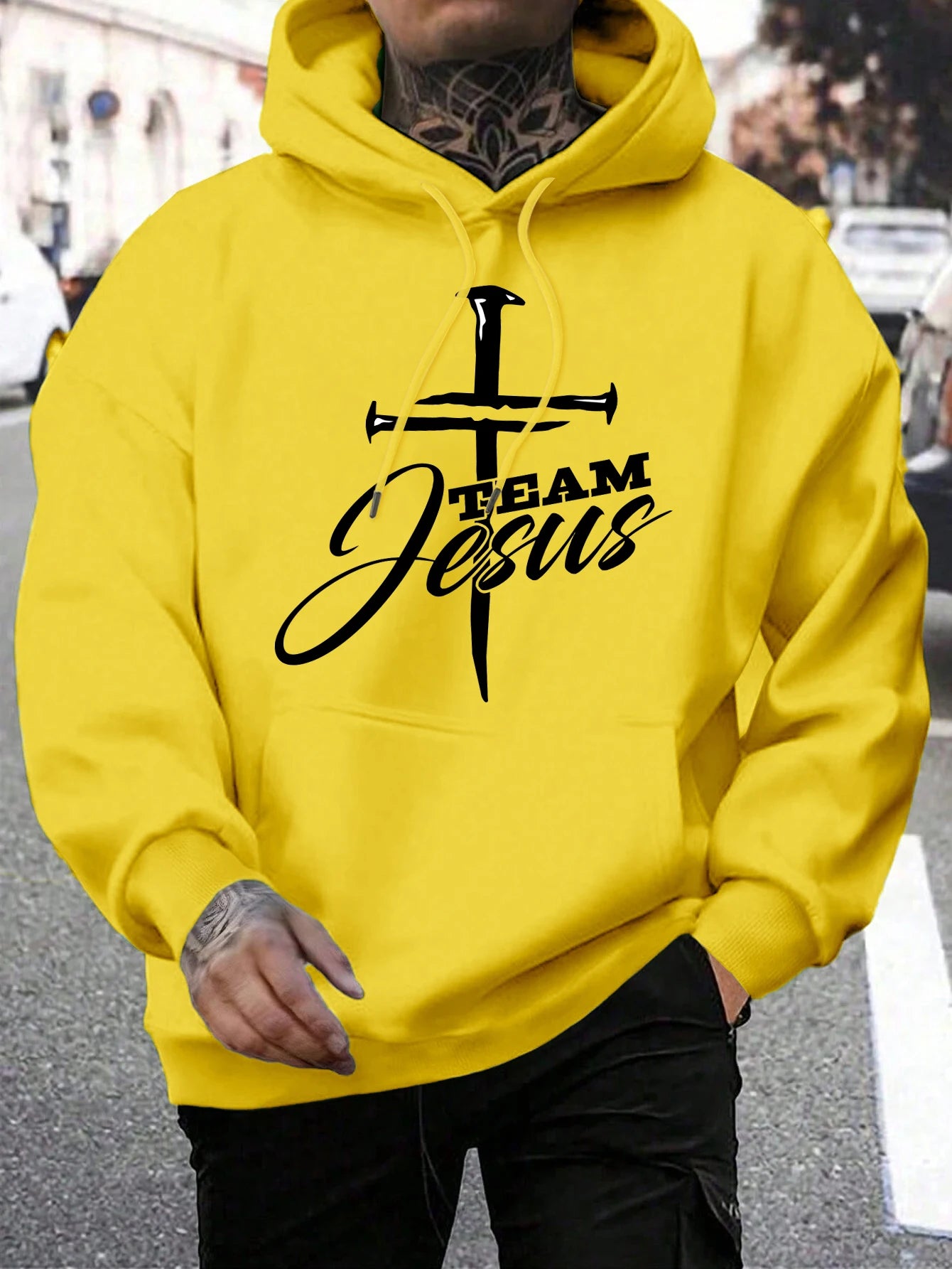 Team Jesus Men’s Christian Hoodie – Cross Design, Faith-Based Streetwear, Casual Hooded Sweatshirt