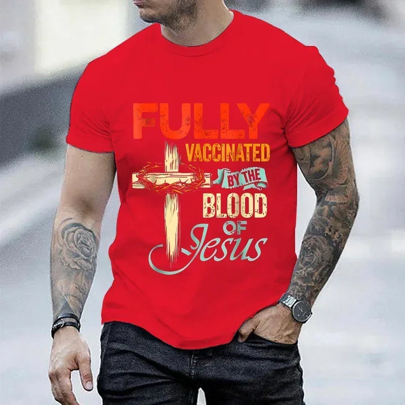 “Fully Vaccinated by the Blood of Jesus T-Shirt | Men’s Christian Faith Tee | Gather & Co. LLC”