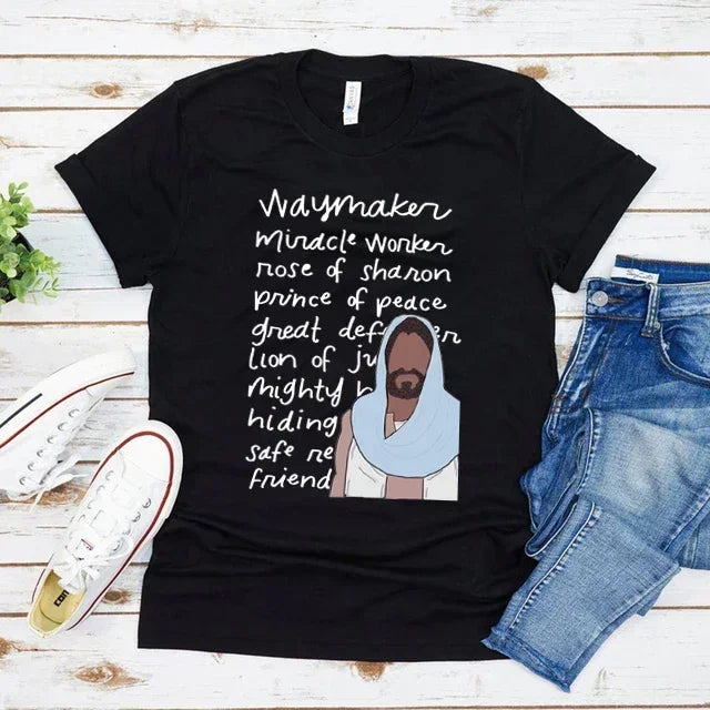 faith tee, waymaker shirt, Christian T-shirt, women’s graphic tee, religious apparel, inspirational shirt, modest fashion, Jesus shirt