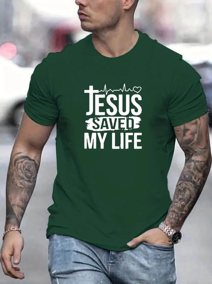 JESUS SAVED MY LIFE T-Shirt – Casual Christian Tee for Men