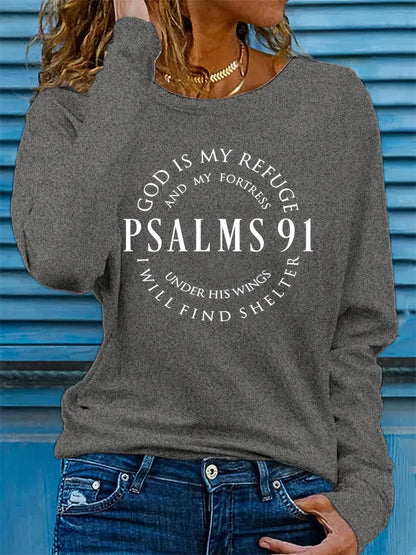 Psalms 91 Christian Long Sleeve T-Shirt – Inspirational Casual Faith-Based Shirt for Women