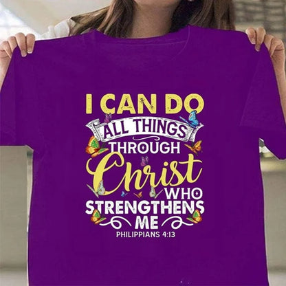 I Can Do All Things Through Christ” Christian Women’s Tee – Short Sleeve, Casual Fit