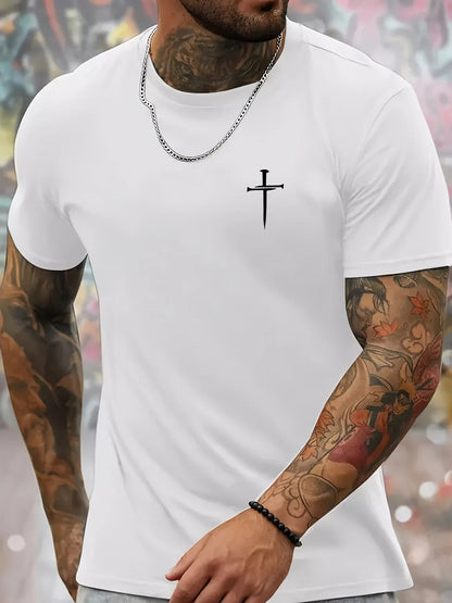 Men’s Faith Cross T-Shirt – Casual Summer Cotton Tee with Simple Christian Design