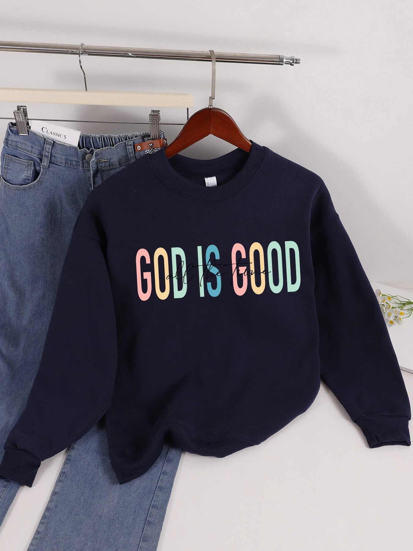God Is Good Letter Design Womens Sweatshirt Trendy Crewneck Streetwear Loose Comfortable Pullovers Fleece Autumn Clothing