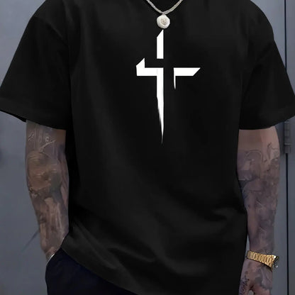 Cross Printed Tee – Men’s Christian Summer Shirt | Soft Cotton, Loose Fit