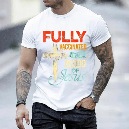 “Fully Vaccinated by the Blood of Jesus T-Shirt | Men’s Christian Faith Tee | Gather & Co. LLC”