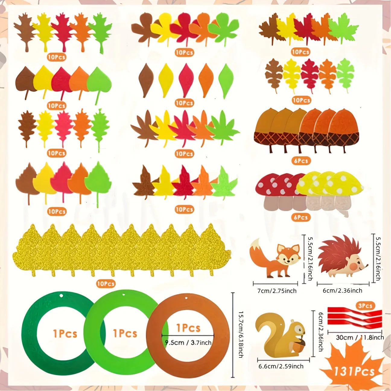 131-Piece DIY Fall Wreath Craft Kit – Autumn Felt Leaves, Foam Supplies & Thanksgiving Art Set for Kids & Adults