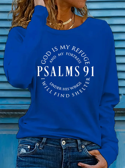 Psalms 91 Christian Long Sleeve T-Shirt – Inspirational Casual Faith-Based Shirt for Women