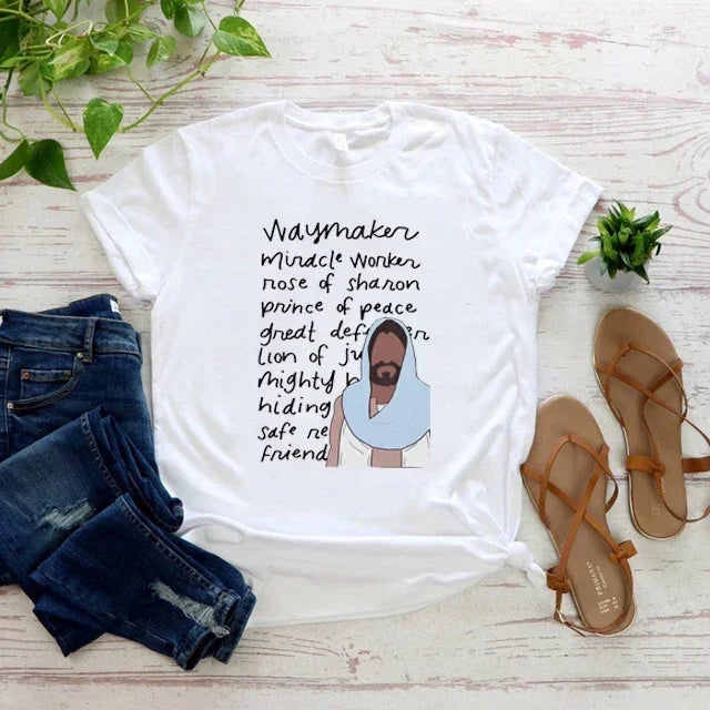 faith tee, waymaker shirt, Christian T-shirt, women’s graphic tee, religious apparel, inspirational shirt, modest fashion, Jesus shirt
