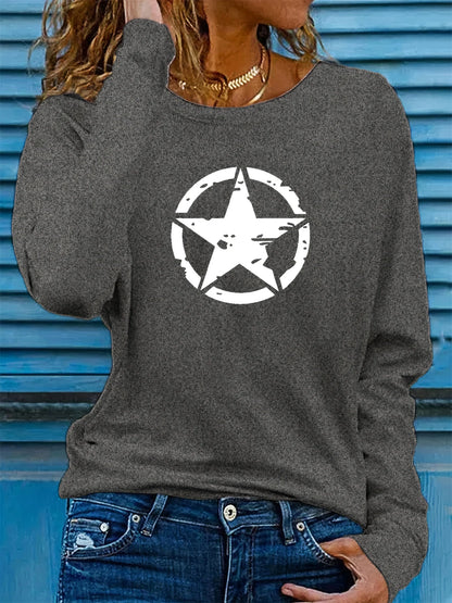 Star Graphic Long Sleeve Casual Sweatshirt – Women’s Comfy Cotton Crewneck Pullover