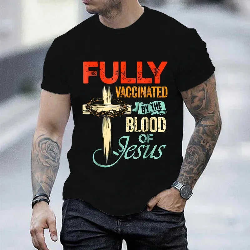 “Fully Vaccinated by the Blood of Jesus T-Shirt | Men’s Christian Faith Tee | Gather & Co. LLC”