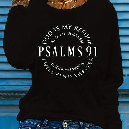 Psalms 91 Christian Long Sleeve T-Shirt – Inspirational Casual Faith-Based Shirt for Women