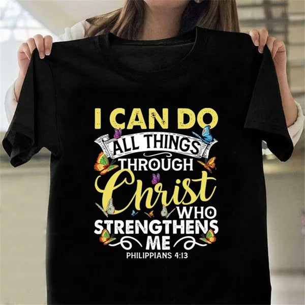 I Can Do All Things Through Christ” Christian Women’s Tee – Short Sleeve, Casual Fit