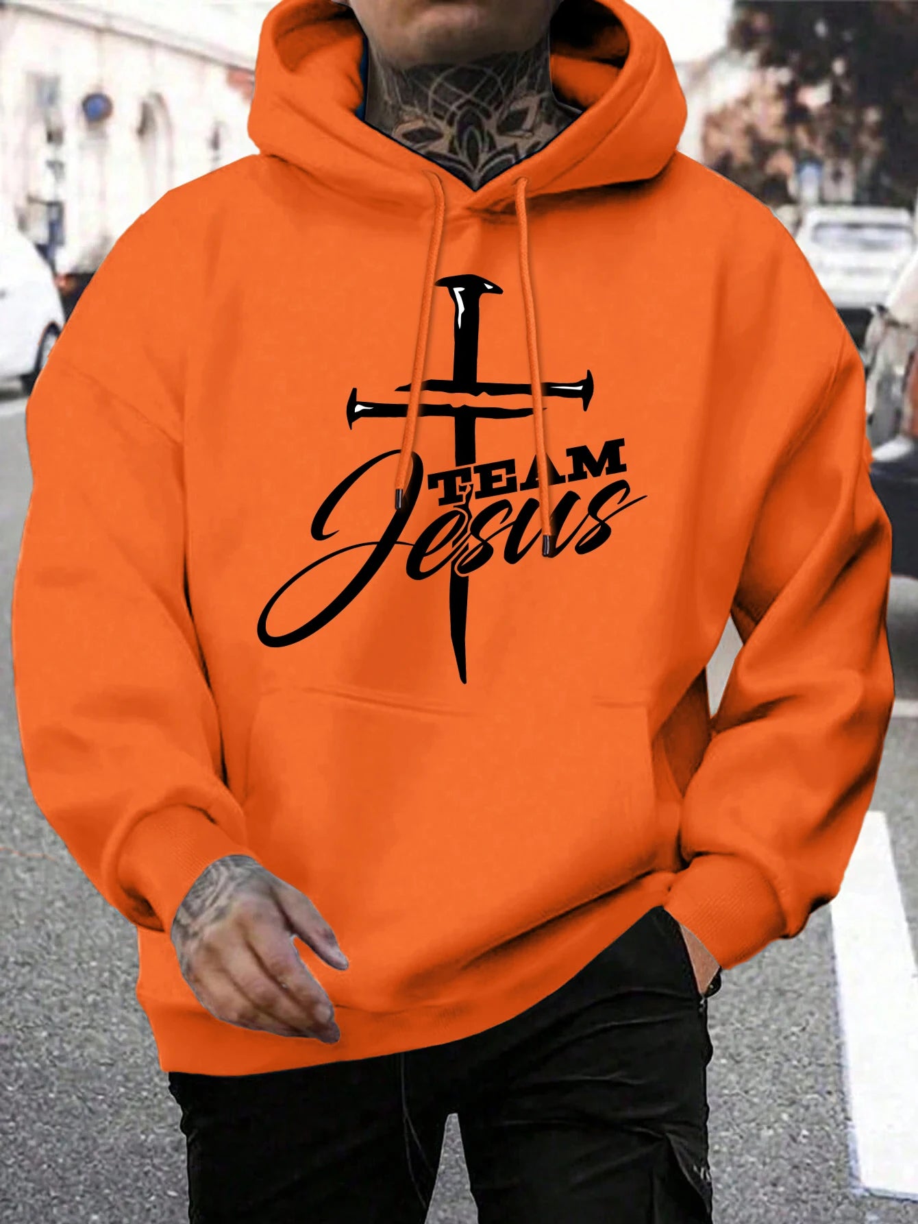 Team Jesus Men’s Christian Hoodie – Cross Design, Faith-Based Streetwear, Casual Hooded Sweatshirt