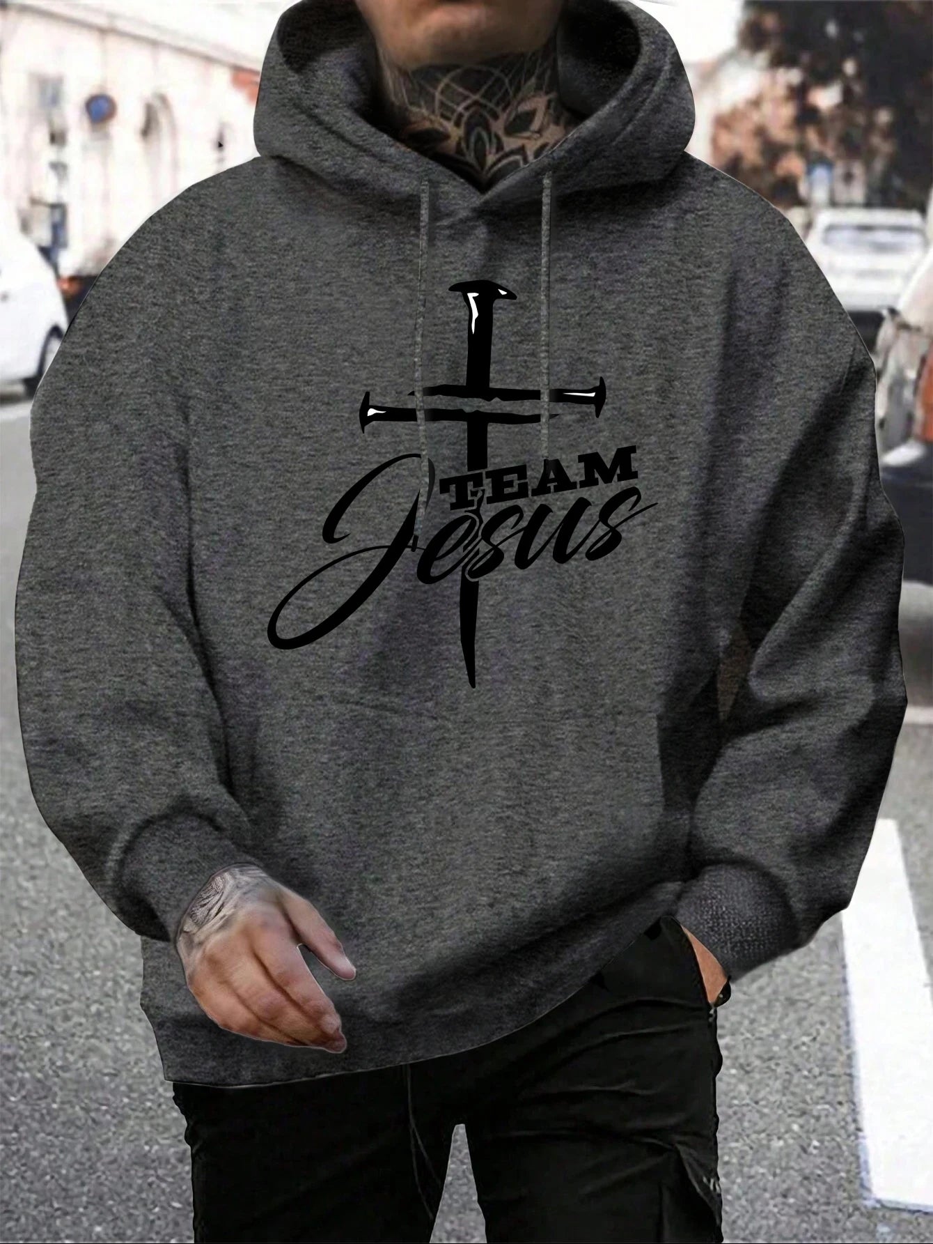 Team Jesus Men’s Christian Hoodie – Cross Design, Faith-Based Streetwear, Casual Hooded Sweatshirt