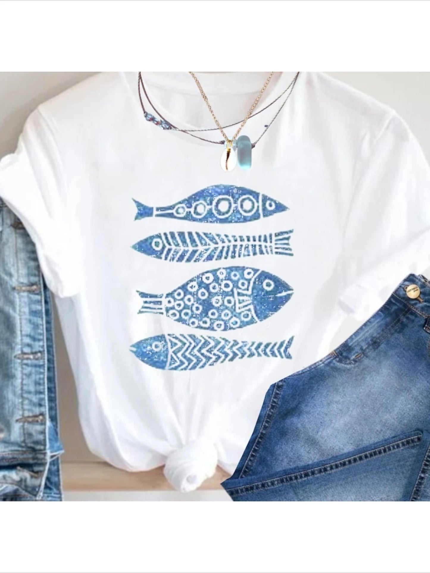 Christian Fish Print Tee - Holiday women's Top