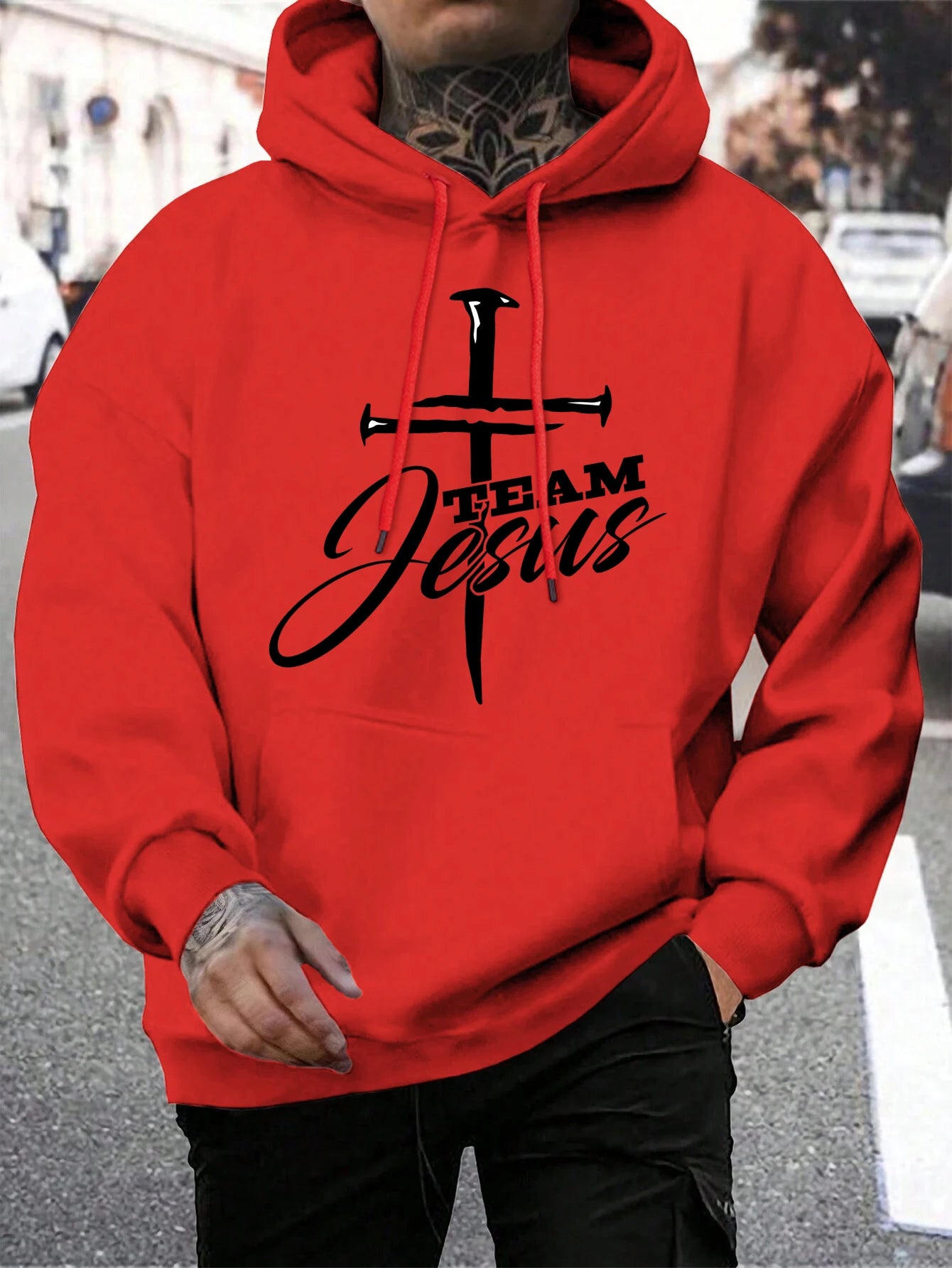 Team Jesus Men’s Christian Hoodie – Cross Design, Faith-Based Streetwear, Casual Hooded Sweatshirt