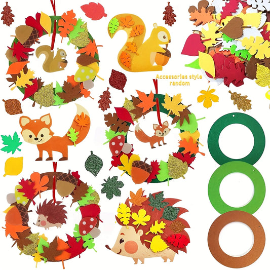 131-Piece DIY Fall Wreath Craft Kit – Autumn Felt Leaves, Foam Supplies & Thanksgiving Art Set for Kids & Adults
