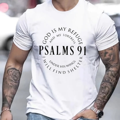 Men’s Psalms 91 T-Shirt – Christian Bible Verse Tee, Short Sleeve, Cotton