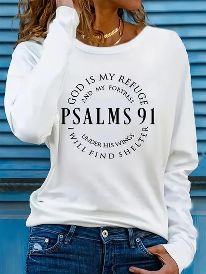 Psalms 91 Christian Long Sleeve T-Shirt – Inspirational Casual Faith-Based Shirt for Women