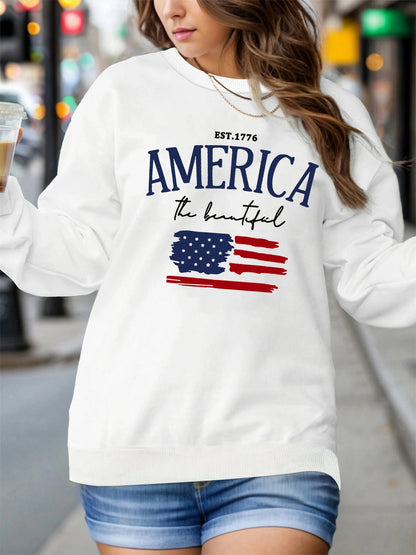 America Flag Graphic Pullover – Cozy Fall/Winter Sweatshirt for Women