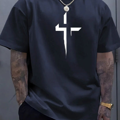Cross Printed Tee – Men’s Christian Summer Shirt | Soft Cotton, Loose Fit