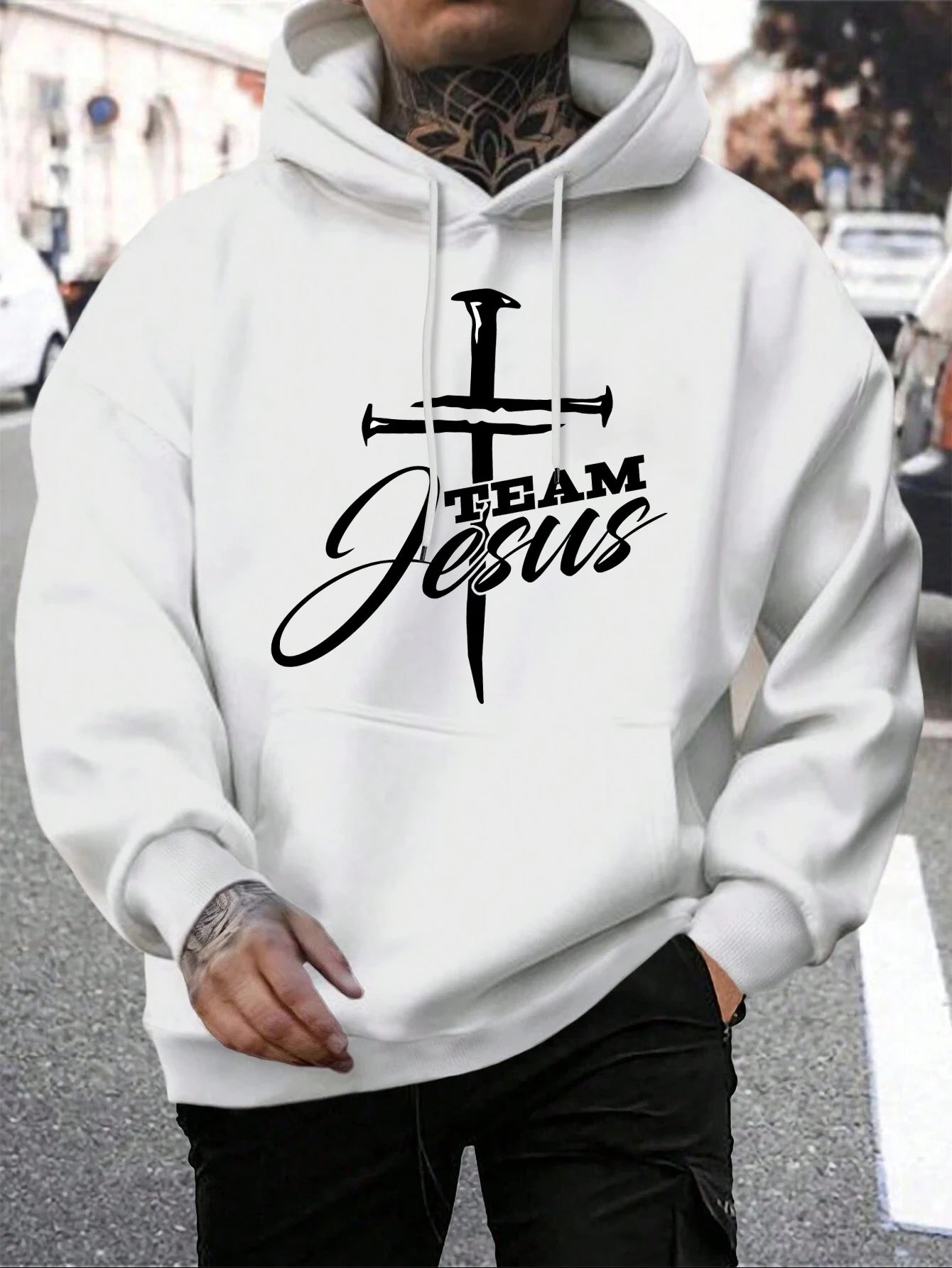 Team Jesus Men’s Christian Hoodie – Cross Design, Faith-Based Streetwear, Casual Hooded Sweatshirt