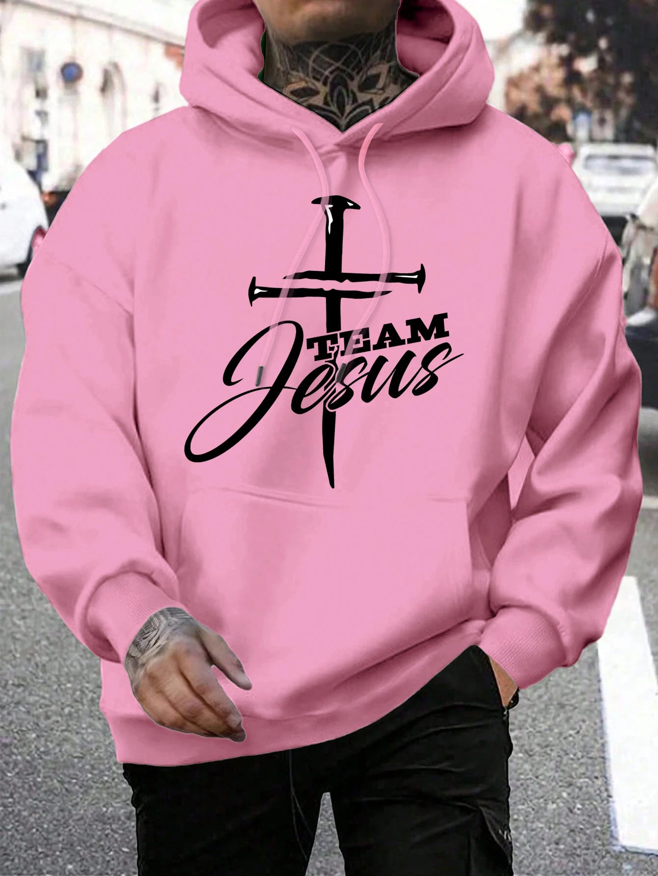 Team Jesus Men’s Christian Hoodie – Cross Design, Faith-Based Streetwear, Casual Hooded Sweatshirt