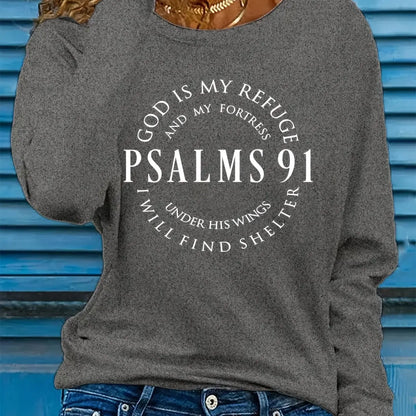 Psalms 91 Christian Long Sleeve T-Shirt – Inspirational Casual Faith-Based Shirt for Women