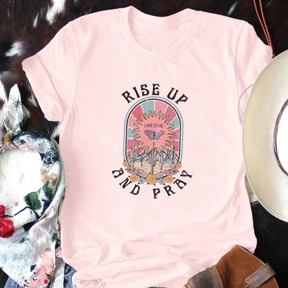 Rise Up and Pray Tee – Retro Boho Christian Graphic T-Shirt