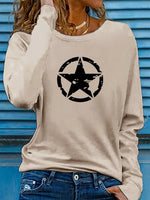 Star Graphic Long Sleeve Casual Sweatshirt – Women’s Comfy Cotton Crewneck Pullover