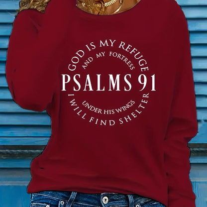 Psalms 91 Christian Long Sleeve T-Shirt – Inspirational Casual Faith-Based Shirt for Women