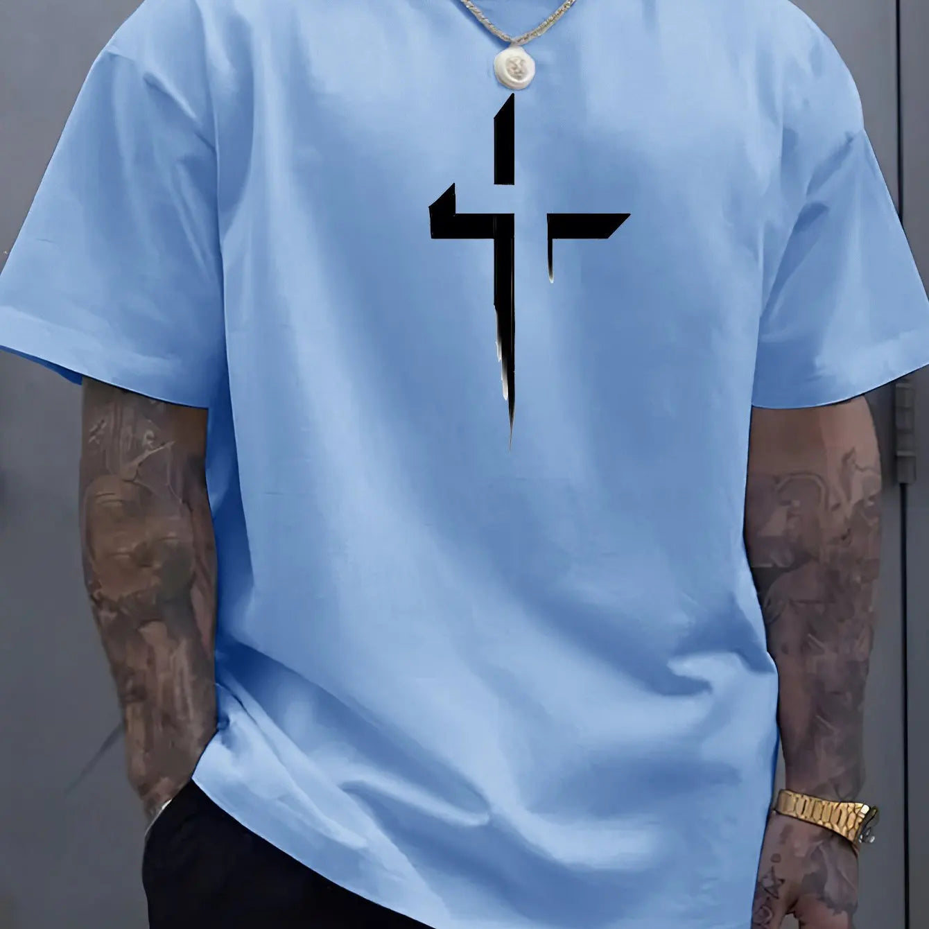 Cross Printed Tee – Men’s Christian Summer Shirt | Soft Cotton, Loose Fit