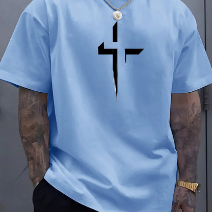 Cross Printed Tee – Men’s Christian Summer Shirt | Soft Cotton, Loose Fit