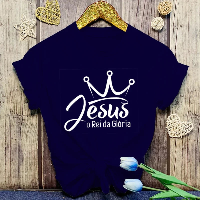 Jesus is King | O Rei da Glória Christian T-Shirt – Summer Faith Graphic T-Shirt
