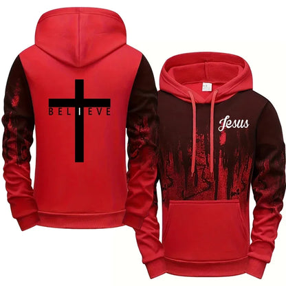 “Jesus Believe Men’s Christian Hoodie | Faith Cross Hoodie Pullover | Olive Green Jesus Hoodie by Gather & Co. LLC”