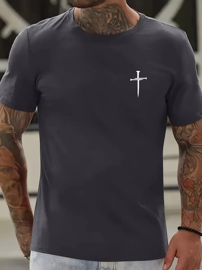 Men’s Faith Cross T-Shirt – Casual Summer Cotton Tee with Simple Christian Design